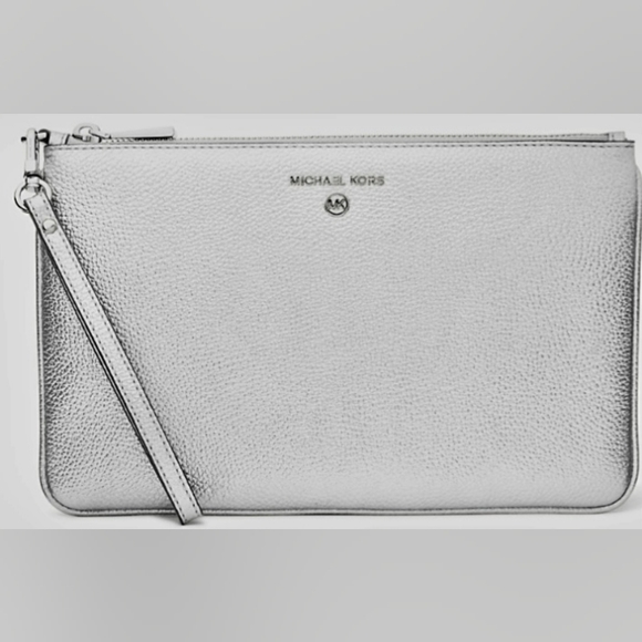 MICHAEL Michael Kors Handbags - MICHAEL KORS Large Metallic Pebbled Leather Wristlet In Silver